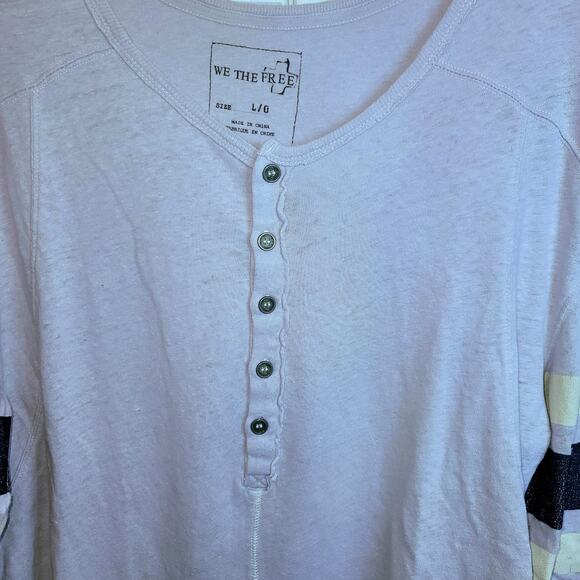 We The Free People Game Time Henley Top Long Sleeve Large Lavender Arm Stripes - Picture 2 of 14